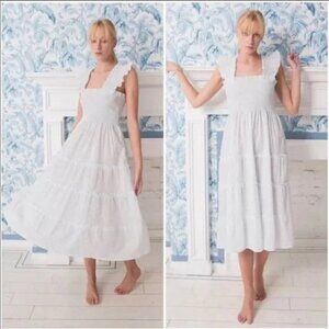 💕HILL HOUSE💕 The Ellie Nap Dress ~ White with Blue Swiss Dots Large